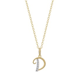 DZON Sterling Silver with Yellow Gold Plating 1/20Ct TDW Diamond Studded Initial Charms Alphabet D Pendant Necklace for Women (I-J, I2)