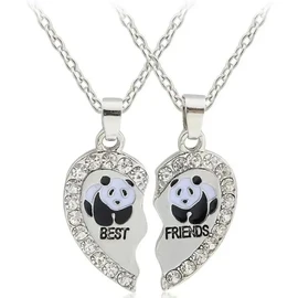 Collar De Corazon Dividido En 2 Collares De Osito Panda Plateado Para Formar A Los Mejores Amigos Por Siempre Best Friends