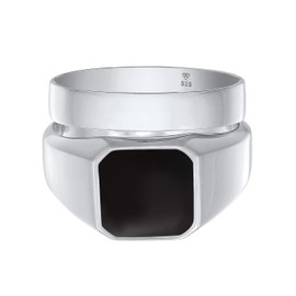 Kuzzoi Men's Ring, Signet Ring with Enamel (12 mm) and Classic Band Ring (4.5 mm) in 925 Sterling Silver, 2 Silver Rings for Men, Ring Set Men, Ring Size 60 - 66, 0606961022, enamel