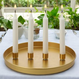 MIJOMA - Rundes Metall-Tablett Ø25cm, Ideal für Advent & Alltagsdekoration, Pulverbeschichtet, Mit 4 Magnetischen Stabkerzenhaltern für Kerzen Ø2cm, Individuell Arrangierbar (Gold)