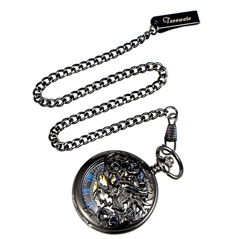TREEWETO Unisex Pocket Watch with Chain Analogue Hand Winding Double