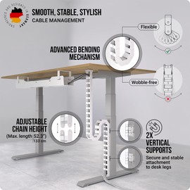 Ultimate Setup Under Desk Cable Management Vertebrae - Perfect for Sit Stand Desk - White, 133 cm