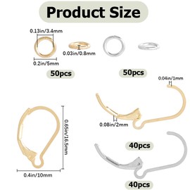 SOFPLATE 1 Box 80Pcs Gold Earring Hooks Silver Lever Back Earring Findings Bulk French Huggie Hook with 100Pcs Jump Rings Leverback Stainless Steel Earring Wires for Jewelry Making Suppiles DIY Craft
