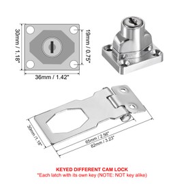 PATIKIL Keyed Hasp Locks, 2.5 Inch Twist Knob Locking Hasp Lock Metal Safety Hasp Latches for Cabinet Small Door, Keyed Different, Silver