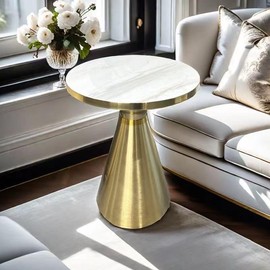 21″X17.5″ Gold Minimalist Round Living Room Table Rock Panel Surface, Creative Home Light Luxury Side Table