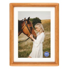 XKIILH 6x8 Picture Frame Teak Solid Wood with Real Glass Vertical Horizontal Standing Display Photo 5x7 with Mat or 6x8 without Mat for Desk Tabletop Wall Mount Gallery Frame