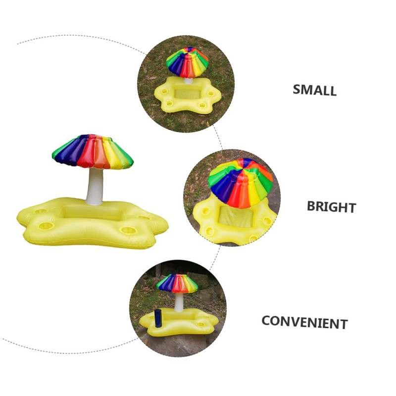 Kisangel 1Pc Inflatable Rainbow Umbrella Pool Cooler Floating Drink Tray