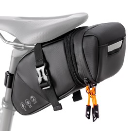 WOTOW Bike Saddle Bag - Waterproof Bike Seat Bag Expandable to 2L- Reflective Bicycle Under Seat Storage Pouch for Road Mountain Bike Cycling Travel