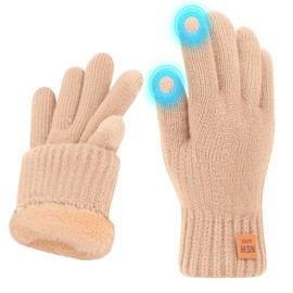 Winter Gloves for Women, Thermal Touch Screen Gloves with Fleece Lining, Soft Warm Knitted Gloves for Running, Skiing, yellow