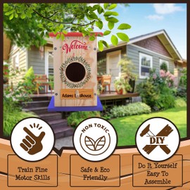 LATI TOYS Premium Full Set Upgraded DIY Birdhouse kit for Kids to Build ; Easy to Make Children’s Hanging Wood Bird House, Beginning Woodworking Set & Paints, Brush, and Toy Bird