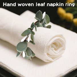 Pack of 12 Napkin Rings, Hand Woven Leaves Napkin Rings, Reusable for Family Reunions, Christmas, Thanksgiving, Picnic, Party, Hotel, Decoration