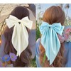 Light Blue Satin Hair Bow Barrette, Large French Metal Bowknot