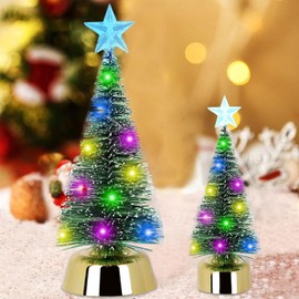 LED Mini Christmas Tree, Miniature Artificial Christmas Tree, Christmas Tree with LED, Christmas Decoration, Small Christmas Tree for Table Top, Table Decoration, Christmas Decoration (19 cm + 13 cm)
