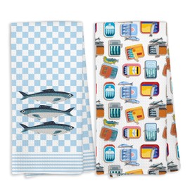 KTYHD Coastal Beach Sardine Kitchen Towels,Sardines Tinned Fish Decor, Sardine Accessories, Coastal Beach Fish Hand Towels Decorative Set of 2, Fishing Sardines Themed Gifts