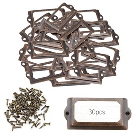 Ruidee Pack of 30 Metal Label Frames Vintage 70 x 33 mm Labels Card Frame Holder Furniture Drawer Label Holder with Screws Name Plate Label Frame for Office Library (70 x 33 mm/Red Bronze)