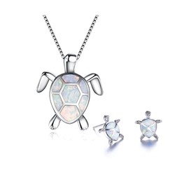 Yocoyee Starfish Turtle Necklace Earrings Jewelry Set with Blue Purple Opal Ocean Sea Animal Beach Jewelry for Women-Turtle White