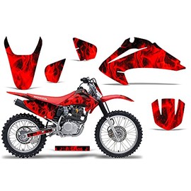 Wholesale Decals MX Dirt Bike Graphics kit with Number Plate Sticker Decals Compatible with Honda CRF150 and CRF230F 2003-2007 - Flames Red