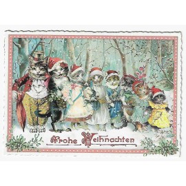 Postcard Glitter Tausendschoen Christmas Winter Cat Family Postcrossing