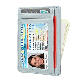 GH GOLD HORSE Slim RFID Blocking Card Holder Minimalist Leather Front Pocket Wallet for Women, Lichee Skyblue, Small, Slim Minimalist Leather Women Front Pocket Wallets