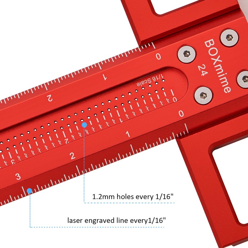BOXmime Precision Marking Woodworking Rule,24 Inch T Square Ruler, 1/16''Scale