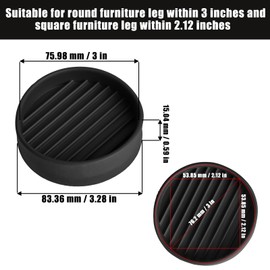 8 Pcs Sofa Leg Stopper Non Slip Furniture Coasters 3 Inches Round Rubber Furniture Pads Furniture Leg Protectors Cups Floor Protectors for Bed Chairs Table Sofa, Black
