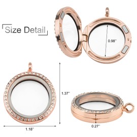 WANDIC Rhinestone Photo Charm, 4 Pieces Round Rose Gold Crystal Photo Pendant Bridal Wedding Bouquet Charms Memory Locket for 2 Pictures