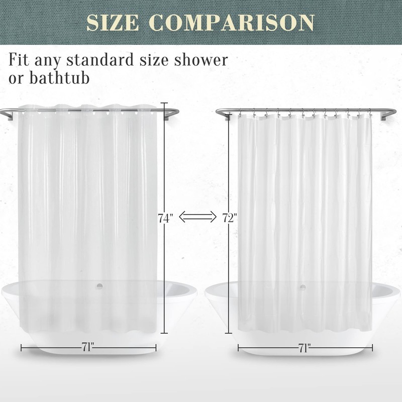 No Hook PEVA Shower Curtain or Liner - 8G Heavy
