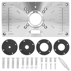 Router Table Plate,Trimming Machine Flip Board Woodworking, Aluminum Alloy Insert Plate Router Table with 4 Rings and Screws, for Woodworking Benches 235mm x 120mm x 8mm (Silver+Black)