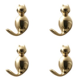 RIXIGOOD Decorative Wall Hooks Cute Cat, Coat Hooks Wall Mount for Hanging Key Purse Hat Robe Clothes Towel Hook for Bathroom Shower Closet Mudroom Unique Hanger Animal Wall Decor Gold 4 Pack