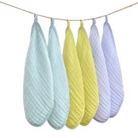 MUKIN Baby Washcloths, Soft Absorbent Cotton Burp Cloths, Burping Cloth for Newborn Sensitive Skin,12x12 inches, 6 Pack (Blue,Green,Purple)