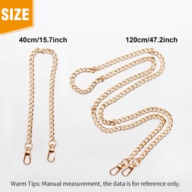 Zreneyfex 2 Pcs Golden Flat Chain Strap, 40 cm/120 cm Purse Replacement Chain Straps with Metal Buckles for Cross Body Shoulder Bag Handbag