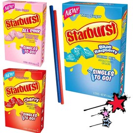 Keto Burst Sensations: Low Carb Zero Sugar Drink Mix - Variety Pack of 3 box - 1 of each flavor Strawberry, Cherry, Blue Raspberry - 18 Single Servings - Starburst - Comes with 2 Paper Straws and 1 Exclusive PALiSOL CREATiONS Stickers