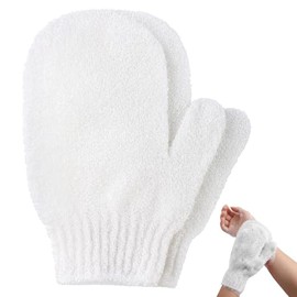 2pcs Exfoliating Gloves, Exfoliating Wash Gloves, Shower Scrub Gloves Away Ingrown Hair and Dead Skin for Shower, Spa, Massage and Dead Skin Cell Remover Loofah - White