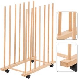 Large Art Storage Rack with Four Caster Wheels - Wooden Canvas Storage Stand Can Well Hold Up to 60" Drawing Boards, Prints, Panels, Paintings, and Artworks Display