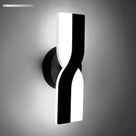 Kawell 12W Minimalist LED Wall Light 1%-100% Dimming Modern LED Wall Sconce Hardwired Indoor LED Wall Lamp Square for Bedside Hallway Study Kitchen, Black 6000K