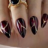 Press on Nails Medium Length Almond Shape, Black Red Ombre