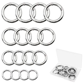 QUMENEY 16PCS Round Spring Ring Key, Spring O Ring, Zinc Alloy Round Carabiner Snap Trigger Buckle, Hooks Clip DIY Accessories 4 Styles for Key Chains, Bag, Purse and Handbag (Silver)