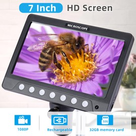 7 Inch 1080P Digital Microscope,1200X Magnification,8 LED Lights,32GB TF Card Included, Rechargeable Battery, Handheld USB Microscope Camera for PCB Repair,Soldering, Coin,Stamp,Jewelry Inspection