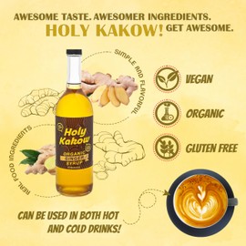 Holy Kakow Cafe Organic Ginger Syrup - Ginger Syrup, Coffee Syrup, Organic Syrup for Coffee, Ginger Syrup for Coffee, Add to Latte, Cocktail and Shake, Real Food Ingredients, Specific Flavor - 750ml