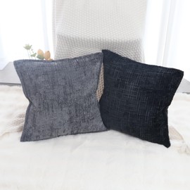 OYIMUA Black 18x18 Chenille Pillow Covers Set of 2 | Farmhouse Decorative Textured Pillow Cases for Living Room Couch & Bed | Soft Luxury Accent Throw Pillows with Elegant Design