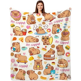 Capybara Gifts Blanket, Capybaras Stuff, Capybara Birthday Decorations, Soft Flannel Cute Capybaras Pattern Throw for Kids Teens Men Women 60"X50"