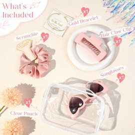 DEEKA 5 Pcs Bridesmaid Proposal Bag Set Gift Clear Makeup Toiletry Bag Bachelorette Party Favors Sunglasses Hair Claw Clips Scrunchies Knot Bracelets Bridal Wedding Party Gifts (Pink)