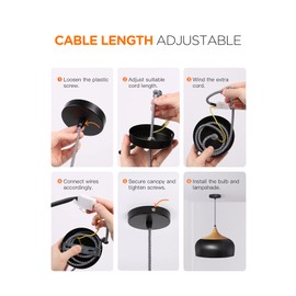 tomons Pendant Light Modern Lantern Lighting with LED Bulb, Wood Pattern Dome Minimalist Industrial Ceiling Hanging Lamp for Kitchen Island, Barn, Dining Room, Living Room, Bedroom - Black