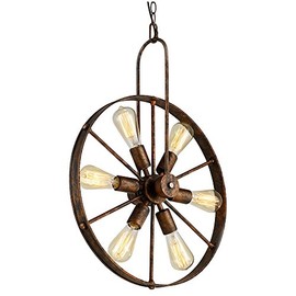 Warehouse of Tiffany CY-DD-315 Saralin 6-Light Rustic Wagon Wheel Chandelier, Brown