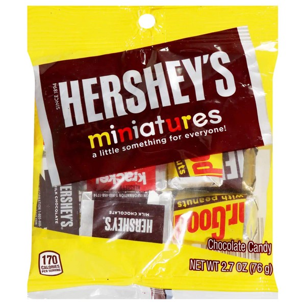 Hershey (1) Bag Miniatures Assorted Mini Candy Bars - Mr. Goodbar, Krackel, Hershey's Milk Chocolate, Hershey's Special Dark - Individually Wrapped Candy Bars - Net Wt. 2.7 oz