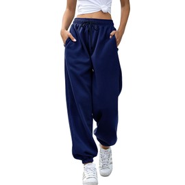 Pantalones deportivos para mujer, con bolsillos y cintura alta, para gimnasio, ajuste atlético, pantalones deportivos, Azul marino, XS