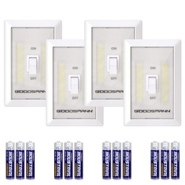 GOODSMANN LED Night Light Wall Light Emergency Lights Switch Cordless Portable Closet Light Multi-Use Self-Stick Battery Operated Night Wall Light, 4 Pack 9924-0011-12
