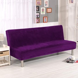 MIFXIN Armless Sofa Bed Cover Stretch Futon Slipcover Plush Thicker Solid Color 3 Seat Full Folding Sofa Couch Futon Furniture Protector Without Armrests (Purple)