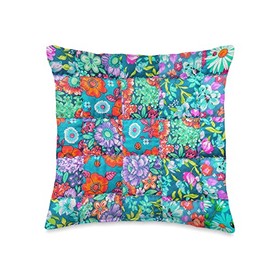 Pioneer Country Farm For Woman Gifts Pioneer Country Farm Turquoise Purple Floral Quilt Print Throw Pillow, 16x16, Multicolor