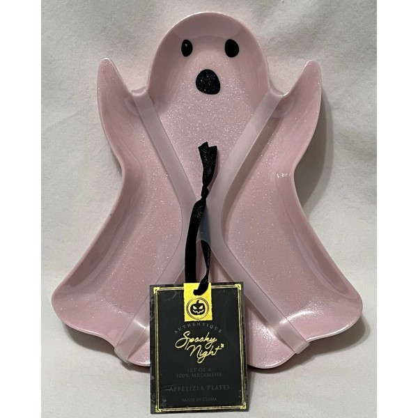 Spooky Night Pink Halloween Ghosts Melamine Appetizer Plates Set Of